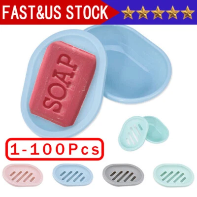 Soap Dishes Holder Self Drain Container Case Bath Shower Basket Storage Box Lot - Image 1 of 4