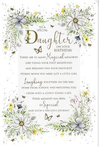 SPECIAL DAUGHTER BIRTHDAY GREETING CARD 9"X6" NICE SPECIAL VERSE, FLOWERS