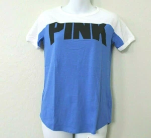 Victoria's Secret PINK Short Sleeve Logo Crew Tee Size XS Blue and White - Picture 1 of 3