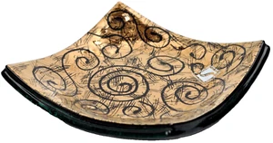 SEBINO ARTE Square Concave Small Dish Fused Glass Black/Gold Hand Made Italy New - Picture 1 of 5