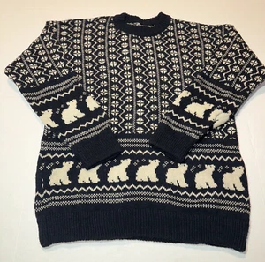 Vintage Hand Knit Wool Ski Sweater Polar Bear Motif - Mens Size Large/XL - Picture 1 of 9