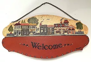 Welcome Sign - Main Street Hand Crafted Wood Folk Art Signed Country Home Store - Picture 1 of 11