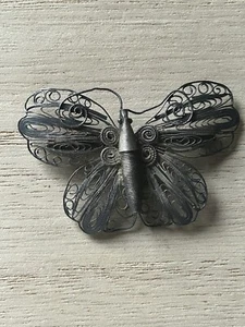 Antique Italian 925 Sterling Silver Filigree Butterfly/Moth Brooch Pre Owned - Picture 1 of 9
