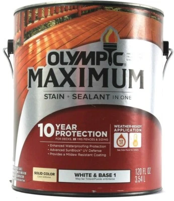1 Gal. Olympic Maximum Satén y Sellador en Uno 10 Años Proteger Color Sólido Blanco  Foto 1 de 4