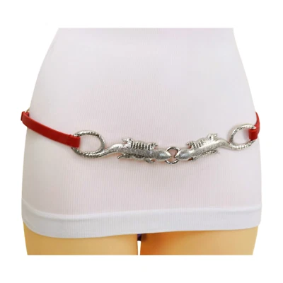 Mujeres Plata Metal Cadena Gecko Lagarto Dijes Pantalón Jeans Lazo Cinturón Banda Roja S M L Foto 1 de 4