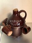 Vintage Wild Cat Juice Decanter Jug and 3 Cups by Enesco Japan