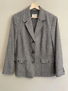 Blazer VNT LL Bean donna XL grigio tweed misto lana seta collo bottoni accademia - Foto 1 di 10