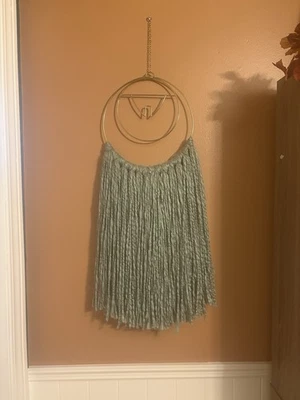Handmade Boho Macrame Dream Catcher Wall Hanging Gray/Blue Yarn Tassel Decor - Image 1 of 2