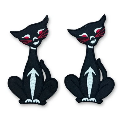 Vintage 2 Black Cats 1960s WOW Biker Chick Witch Halloween Baddie MCM Goth - Image 1 of 4