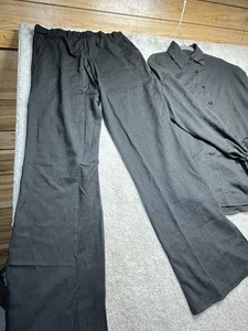 Mujer NEGRO Manga Larga Abotonada Texturizada Blusa Pantalones Conjunto Con Puños Atados Nuevo Sin Etiquetas - Imagen 1 de 9