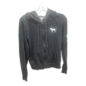 Vintage Victoria's Secret PINK Logo Y2K Zip Up Black Hoodie Women’s Size XS - Picture 1 of 5