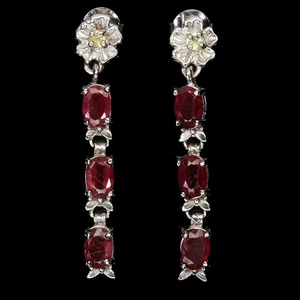925 Sterling Silver Earrings Oval Ruby 6x4mm Peridot Natural Gemstone Jewelry - Picture 1 of 13