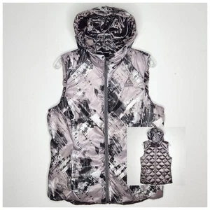 Gerry Down Hooded Vest Womens Medium Reversible Pockets Duck Gray Black Metallic - Picture 1 of 12