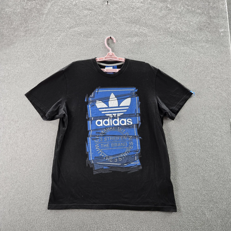 Camisa Adidas Originales Hombre XL Negra Gráfica Trifolio Clásica Manga Corta Foto 1 de 4