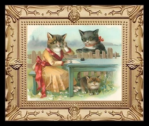 Quadro arte casa delle bambole in miniatura famiglia gatto vintage 8807 - Foto 1 di 1