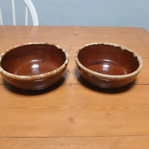 Monmouth Maple Leaf Brown Drip Western Stoneware Bowl Set Of 2 - Picture 1 of 6