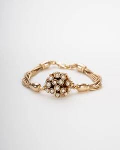 Armband Damen Perlen Imitat Vintage-Stil Golden Gold Handgefertigt Italien - Bild 1 von 8