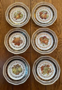 #85Winterling Bavaria German Lace Gold Navy Trim Fruit Dessert Plates Set Of 6 - Picture 1 of 12