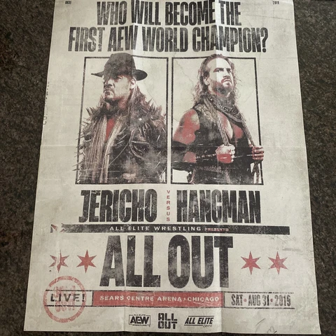 All Elite Crate Exclusive Jericho vs Hangman Adam Page All Out 2019 Poster AEW Cover
