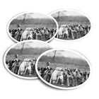 4x Round Stickers 10 cm - BW - Pack of Hunting Hounds Dog  #39164