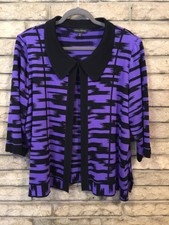 2X MING WANG Purple  Black Open Jacket Sweater NWOT KNIT 3/4 Sleeve Ikat Pattern