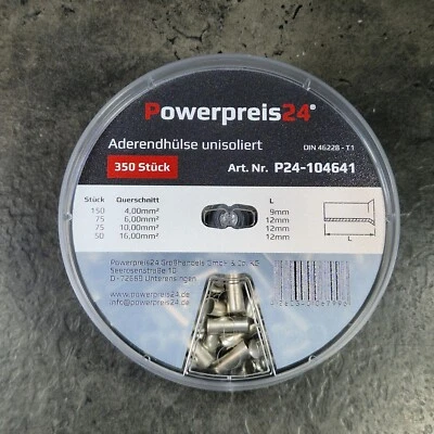 POWERPREIS24® Aderendhülsen Sortiment Streudose unisoliert 4,00-16,00mm² (350) Made in Germany