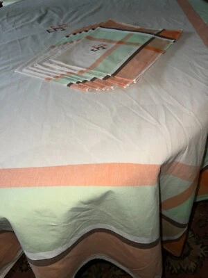Service de table rétro nappe 182 cm x 146 cm et 6 serviettes monogrammes SG - Photo 1/4