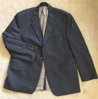 RALPH LAUREN CHAPS Wool Blazer Gray-Brown Pinstriped Lined 3-button Mens 46R EUC - Image 1 of 4