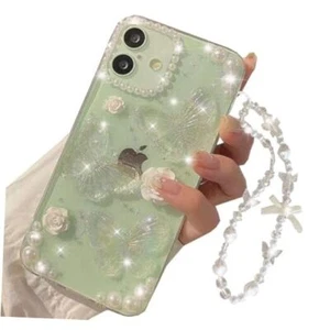 Clear Glitter Case, Cute 3D Butterfly Flowers Pearl Bling for iPhone 16 Plus - Picture 1 of 8