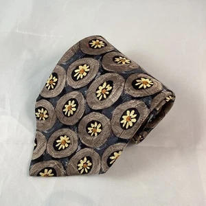 Ermenegildo Zegna 100% Silk Necktie Gray Tan Abstract Yellow Flowers ~ 4" - Picture 1 of 6