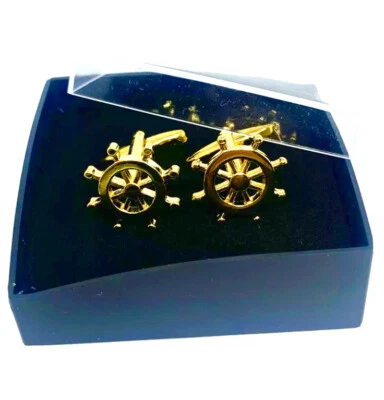 Wheel Helm Rudder Sailing Cufflinks Plated  Wedding UK SELLER IN A GIFT BOX - Image 1 of 2