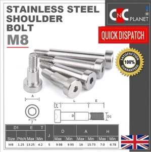 M8 Shoulder Bolt Screws Stainless Steel M8 Thread 10mm Shaft Allen Socket Head - Picture 1 of 1