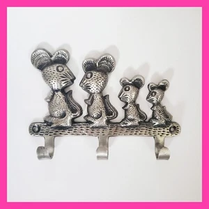 Silver Tone Metal Mouse FAMILY OF MICE Key Holder WALL HOOKS Door Hook Hanger - Picture 1 of 6