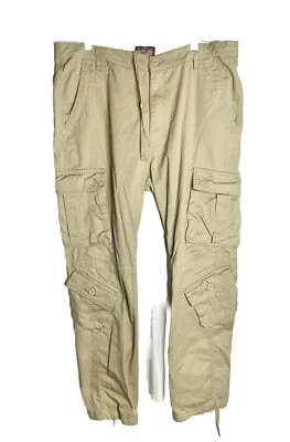 MATCHSTICK Men’s Cargo Khaki Double Pocket a Drawstring Tapered Pants Sz 40X32 - Image 1 of 4