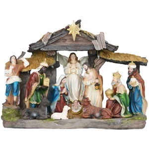 "Belén iluminado de Navidad 11 piezas Nacimiento Navideño Pesebre C/ Luz 13"x9" - Imagen 1 de 3