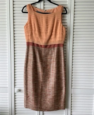 Платье-футляр женское Anne Klein без рукавов размер 6 мандариновое и красное шелковое с подкладкой на молнии - Изображение 1 из 4