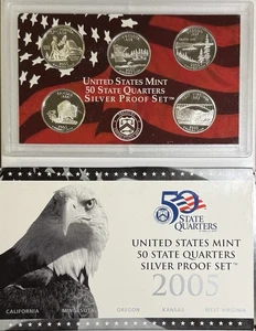 2005 Silver Quarter Proof Set US Mint Packaging Box and COA Obverse Toning 25C - Picture 1 of 12