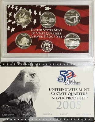 2005 Silver Quarter Proof Set US Mint Packaging Box and COA Obverse Toning 25C - Image 1 of 4