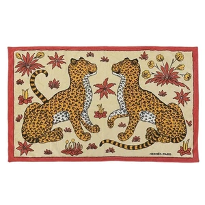 HERMES Paris Telo Mare Cotone Tappetino Bagno Asciugamano Leopardi Rosso 151x93cm - Foto 1 di 8