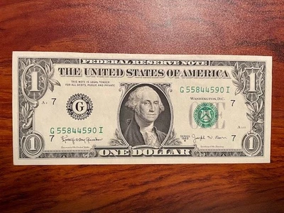 1963-B One Dollar Bill $1 Green Seal Federal Reserve BARR Note CRISP - Image 1 of 2