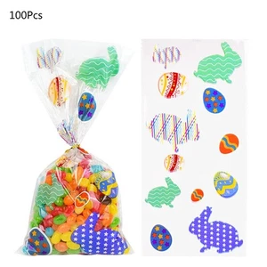 100 Pieces Cookie Packing Bags Party Supplies Easter Theme Bunny Egg Pattern - Picture 1 of 10