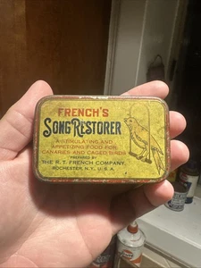 Vintage Frenchs Song Restorer Bird Seed Food Tin Can Canary & Caged Birds - Picture 1 of 8