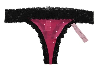 UNDERGIRL Women's Pink / Black Sheer Rhinestone Thick Lace Thong Panties Sz S - Image 1 of 2
