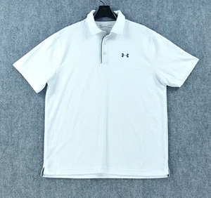 Under Armour Tech Polo Shirt Men's L Performance White Golf Loose Fit Heatgear - Picture 1 of 5