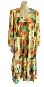 NEW Rockmans Tiered Maxi Dress Sz 12 Seersucker V-Neck Long Sleeve Sahara Sunset - Bild 1 von 11
