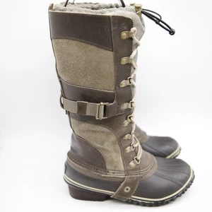 SOREL Conquest Carly 2 Khaki Size 6.5 Tall  Brown Leather Duck Boots - Picture 1 of 13