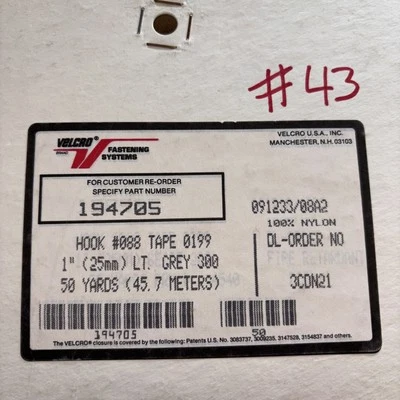 Velcro Brand 1” Light Grey HOOK & LOOP  Sew-on Tape 50 Yard Roll NOS Lot # 43 - Image 1 of 4