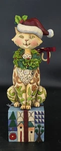 Hermosa estatuilla de gato de Navidad Jim Shore con sombrero de Santa y corona de 7 pulgadas nueva en caja - Imagen 1 de 10