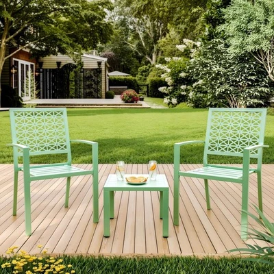 3-Piece Iron Patio Bistro Set–2 Chairs & 1Table, Balcony Furniture ,Light Green - Image 1 of 4