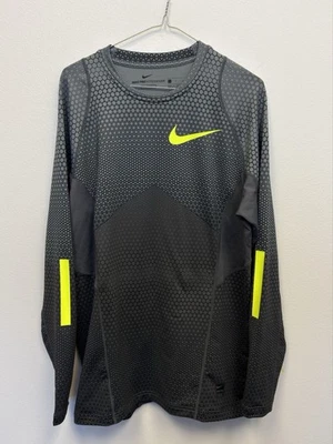 Nike Pro HyperWarm Fitted Gray L/S Shirt Hexodrome Men’s L Geometric 802016-065 - Image 1 of 4